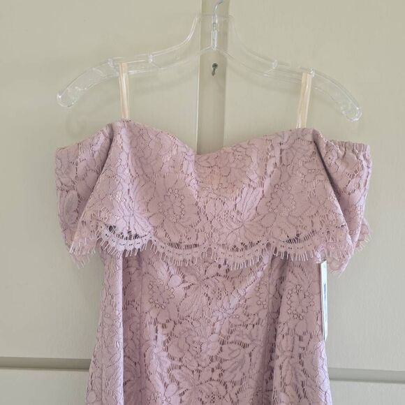 Eliza J Blush Pink Eyelash Lace, Off the Shoulder Sheath Dress, NWT, Sz. 12 - Picture 2 of 8